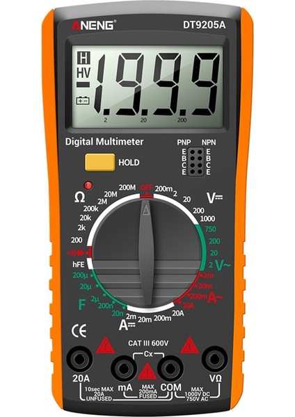 Aneng DT9205A Dijital Multimetre Ac/dc Transistör Test Cihazı Elektrik Ncv Test Ölçer Profesyonel Analog Otomatik Aralık Sarı (Yurt Dışından) fiyatları