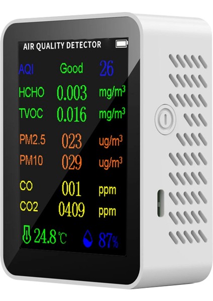 9 Portable Hava Kalitesi Sayaç Pm2.5 PM10 Co2 Tvoc Hcho Aqı Sıcaklık Nem Test Cihazı Renk Ekran, Beyaz (Yurt Dışından) fırsatları