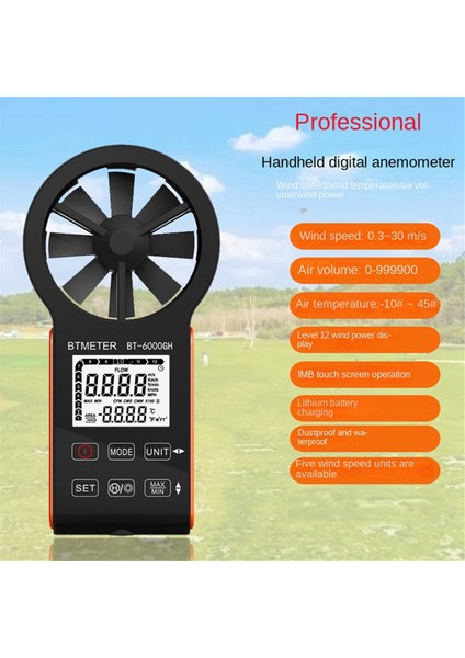 Btmeter Anemometre Rüzgar Hızı Ölçümü Dokunma Anahtarı, Sıcaklık Ekran, Hava Hacmi Testi BT-6000GH (Yurt Dışından)