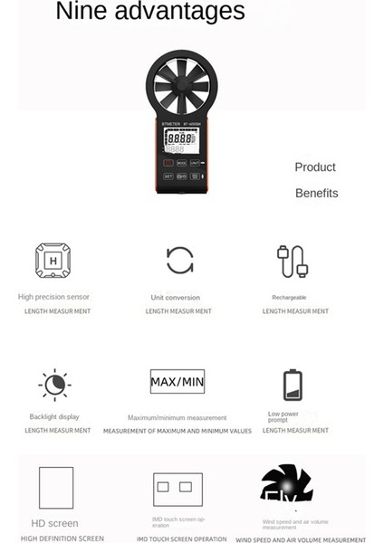 Btmeter Anemometre Rüzgar Hızı Ölçümü Dokunma Anahtarı, Sıcaklık Ekran, Hava Hacmi Testi BT-6000GH (Yurt Dışından) fırsatları