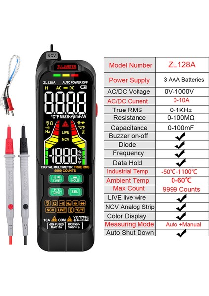 Zlljmetre Smart Multimetre Dijital Ac Dc Akım Voltaj Dedektörü Kalem Kapasitans Temp Otomatik Aralık Test Cihazı Multimetre ZL128A (Yurt Dışından) fırsatları