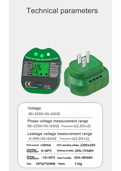 Dijital Ekran Vızıltılı Soket Test Merkezi Voltaj Rcd Test Akıllı Dedektörü Sıfır Hat Polarite Fazını Kontrol Et Ekranlı (Yurt Dışından)