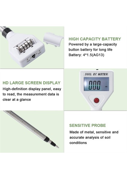 Profesyonel Toprak Ec Metre 0-1999US/CM Yüksek Hassasiyetli Metal Prob Atc Iletkenlik Test Cihazı Dedektörü Çiçek Tarım Arazileri (Yurt Dışından)