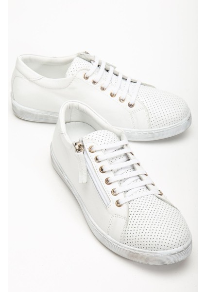 Kadın Beyaz Hakiki Deri Delikli Spor Ayakkabı fiyatları