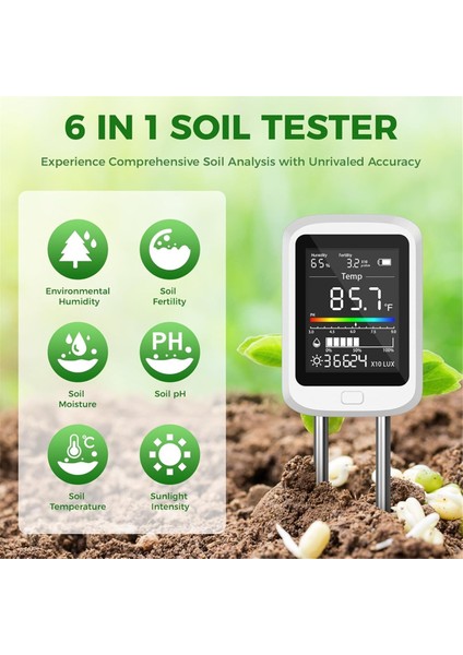 Bahçecilik Fırsatları Için 6 Arada Toprak Testi Kiti, Şarj Edilebilir Dijital Ph Metre, Iç/dış Mekan Bitkileri Için LCD Ekranı ile (Yurt Dışından) fiyatları