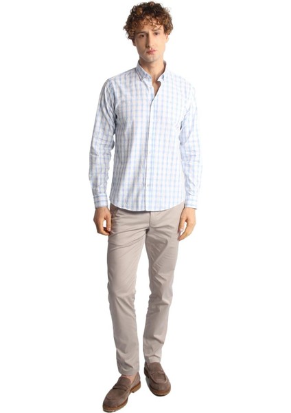 Mavi Dynamic Fit Düğmeli Yaka Ekose Uzun Kollu Cepsiz %100 Pamuk Gömlek fiyatları