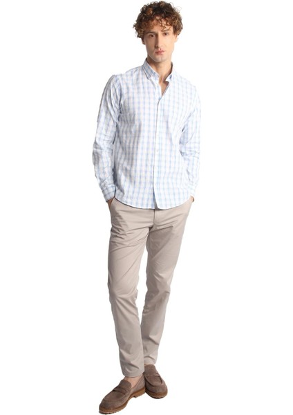 Mavi Dynamic Fit Düğmeli Yaka Ekose Uzun Kollu Cepsiz %100 Pamuk Gömlek modelleri