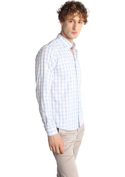 Mavi Dynamic Fit Düğmeli Yaka Ekose Uzun Kollu Cepsiz %100 Pamuk Gömlek fırsatları