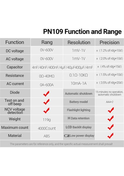 Aneng PN109 Akıllı Kelepçe Ölçer Multimetre Dijital 4000 Sayım 600A Yüksek Akım Temassız Voltaj Test Cihazı Ncv Kapasitans Araçları A (Yurt Dışından) indirimleri