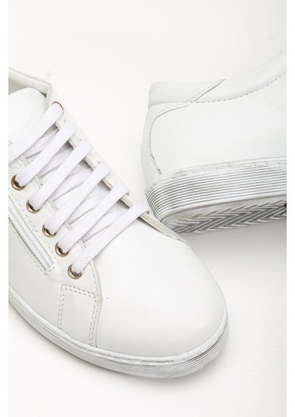 Kadın Beyaz Hakiki Deri Yandan Fermuarlı Bağcıklı Spor Ayakkabı modelleri