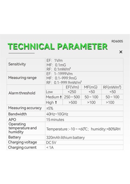 RD600S 3 Dere 1 Elektromanyetik Radyasyon Test Cihazı Taşınabilir Handheld Radyo Frekans Alan Test Cihazı Taşınabilir Dijital Emf Ölçer (Yurt Dışından)