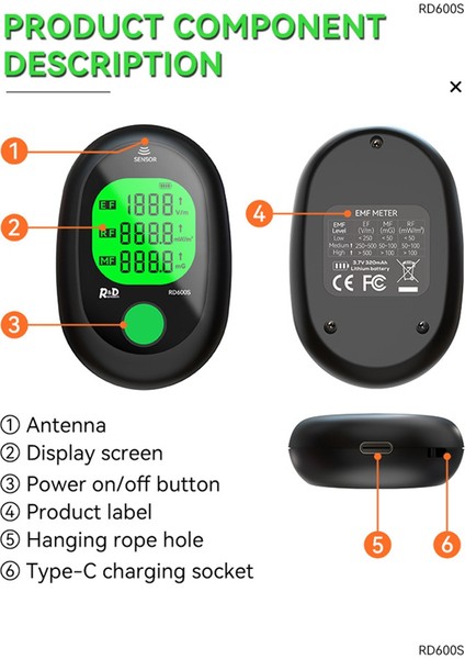 RD600S 3 Dere 1 Elektromanyetik Radyasyon Test Cihazı Taşınabilir Handheld Radyo Frekans Alan Test Cihazı Taşınabilir Dijital Emf Ölçer (Yurt Dışından) fiyatları