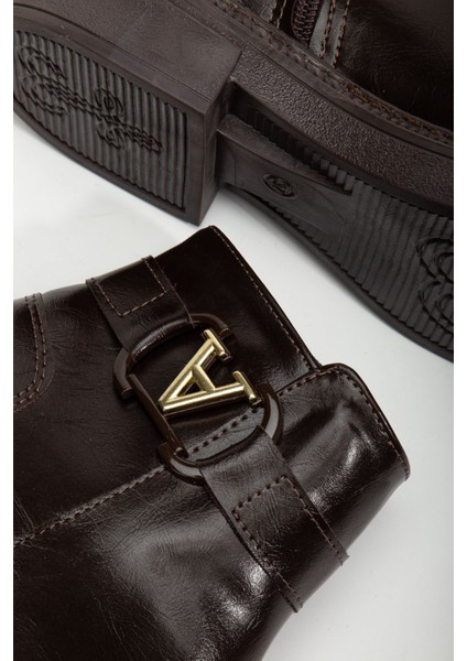 Kadın Tokalı Soğuk Geçirmez Parlak Kahverengi Kışlık Bot modelleri