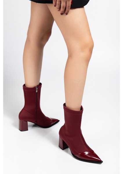 Kadın Bordo Streç Rugan Bilekli Orta Boy Topuklu Bot fırsatları