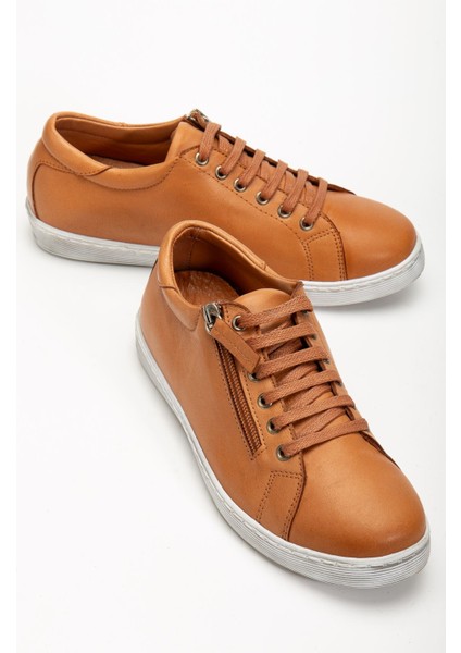 Kadın Taba Hakiki Deri Yandan Fermuarlı Bağcıklı Spor Ayakkabı fiyatları