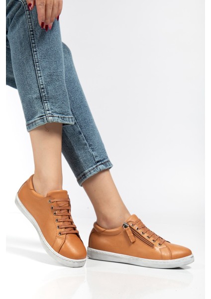 Kadın Taba Hakiki Deri Yandan Fermuarlı Bağcıklı Spor Ayakkabı fırsatları