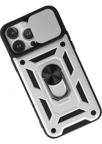 iPhone 13 Pro Kılıf Pars Lens Yüzüklü Silikon - Gümüş modelleri