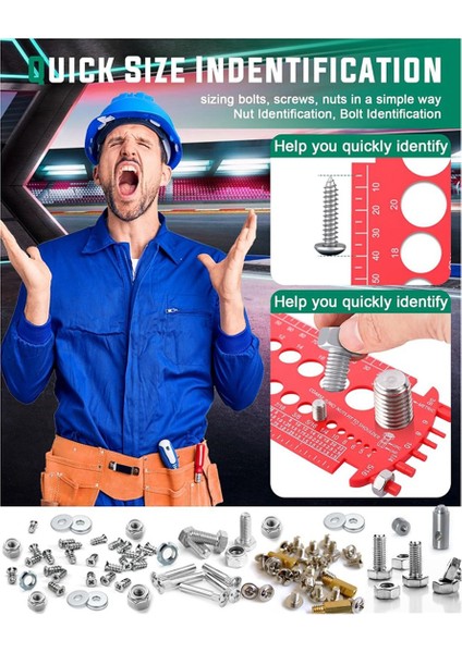 Cıvata Göstergesi (Metrik ve Sae), Fındık ve Cıvataları Hızlı Bir Şekilde Boyutlandırma Için Cıvata Solizer, Plastik Cıvata Ölçüm Aracı, Iplik Göstergesi Kırmızı (Yurt Dışından) modelleri