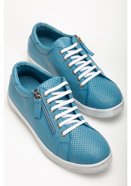 Kadın Mavi Hakiki Deri Delikli Spor Ayakkabı fiyatları