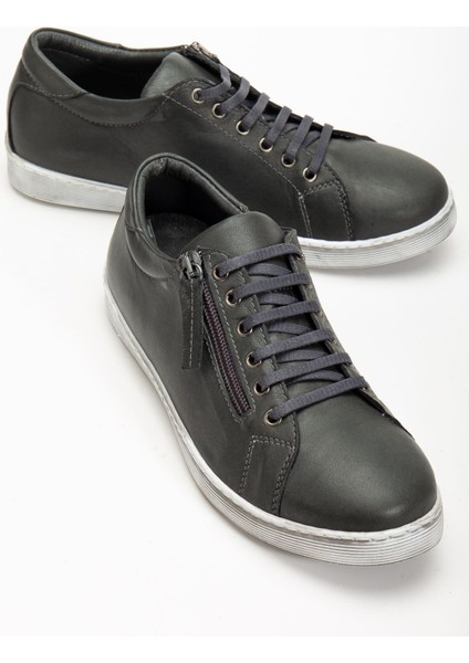 Kadın Füme Hakiki Deri Yandan Fermuarlı Bağcıklı Spor Ayakkabı modelleri