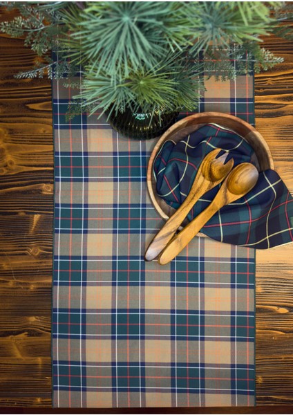 Bej Yeşil Ekose Runner 45X150 cm Yılbaşı Davet Yeni Yıl Masa Runner fiyatları