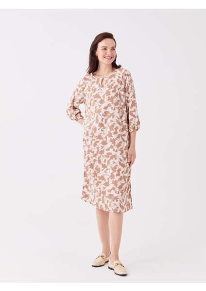 Yeni Sezon Bisiklet Yaka Desenli A Kesim Elbise