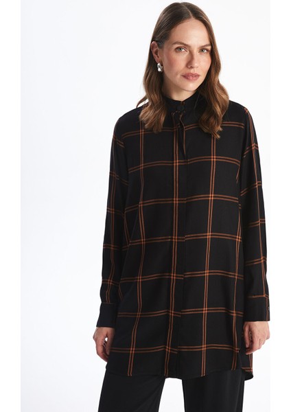 Yeni Sezon Hakim Yaka Ekose Kadın Gömlek Tunik