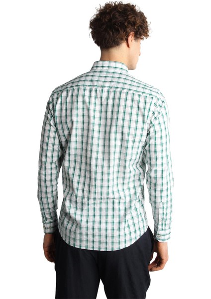 Yeşil Dynamic Fit Düğmeli Yaka Ekose Uzun Kollu Cepsiz %100 Pamuk Gömlek indirimleri