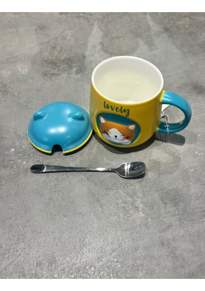 Kapaklı Kaşıklı Hediyelik Kupa Kedi Detaylı modelleri
