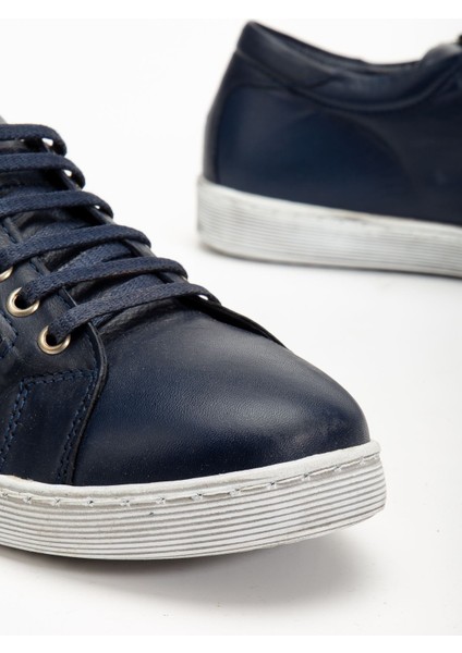 Kadın Lacivert Hakiki Deri Yandan Fermuarlı Bağcıklı Spor Ayakkabı modelleri