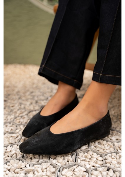 Joset Siyah Küt Burun Düz Kadın Babet modelleri