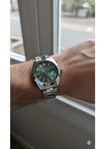 Erkek Kol Saati Köşeli Gümüş Renk, Yeşil Kadran - Şık Metal Kordon, 2 Yıl Garantili modelleri