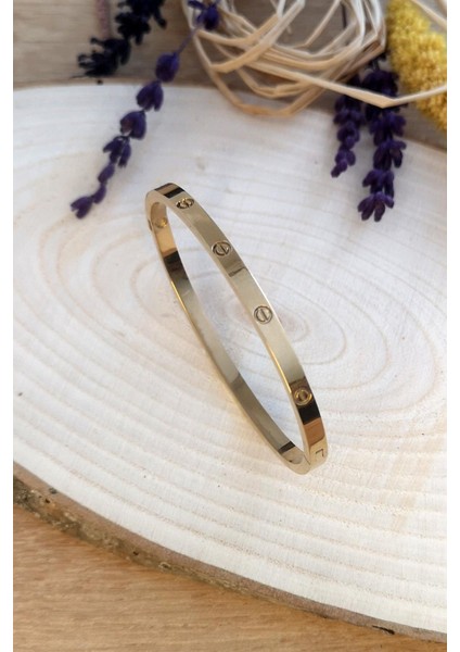 Altın Kaplama Taşsız Model 316L Çelik Kelepçe Bileklik