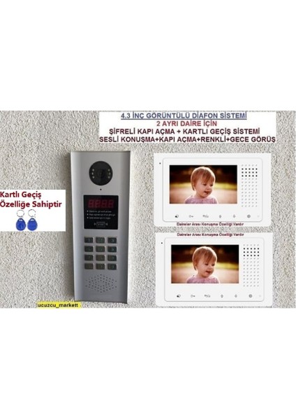 Görüntülü Diafon Sistemi (4.3 Inç Dokunmatik Renkli Ekran)