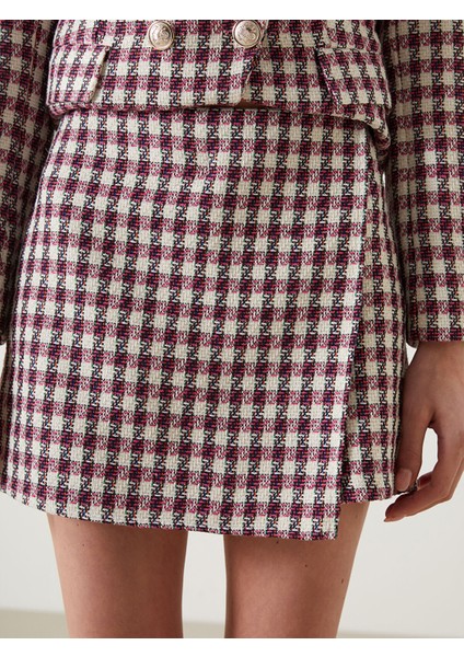 Yeni Sezon Beli Fermuarlı Ekose Kadın Tüvit Şort Etek modelleri