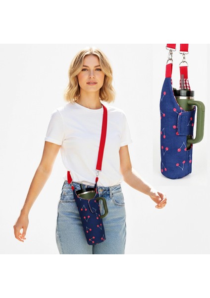 El Yapımı Kiraz Matara Termos Kılıfı Kulplu Model Quencher Pipetli 1,18