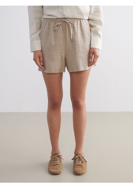 Yeni Sezon Beli Lastikli %100 Keten Kadın Şort fiyatları