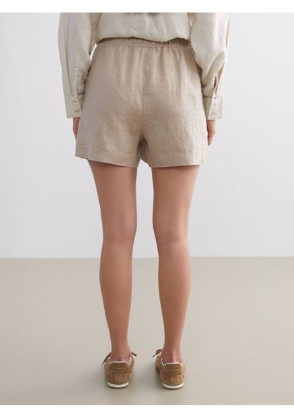 Yeni Sezon Beli Lastikli %100 Keten Kadın Şort fırsatları