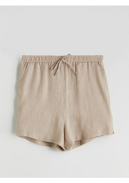 Yeni Sezon Beli Lastikli %100 Keten Kadın Şort indirimleri