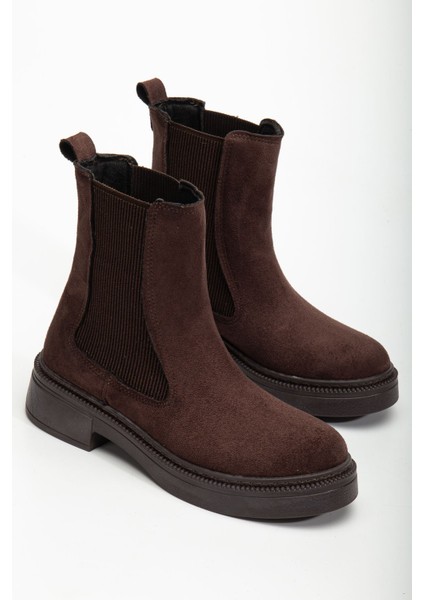 Kadın Lastikli Günlük Kahverengi Süet Kalın Tabanlı Bot