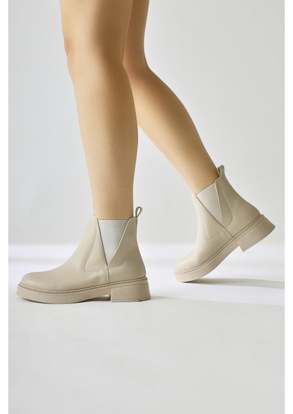 Kadın Yan Lastikli Soğuk Geçirmez Bej Kışlık Bot