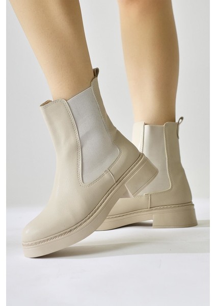 Kadın Yan Lastikli Soğuk Geçirmez Bej Kışlık Bot indirimleri