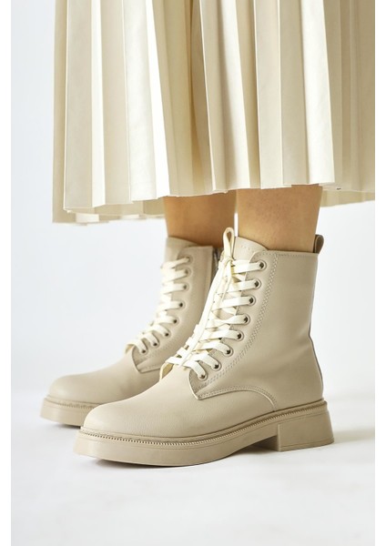 Kadın Bağcıklı Fermuarlı Bej Postal Kışlık Bot