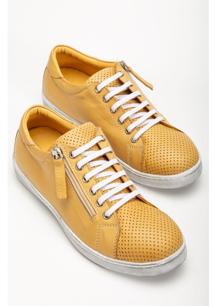 Kadın Sarı Hakiki Deri Delikli Spor Ayakkabı fiyatları