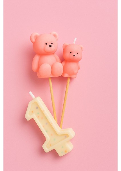 Pembe Ayıcık Figürlü 1 Yaş Pasta Mumu Seti – Bebek Doğum Günü Mum Süsü fiyatları