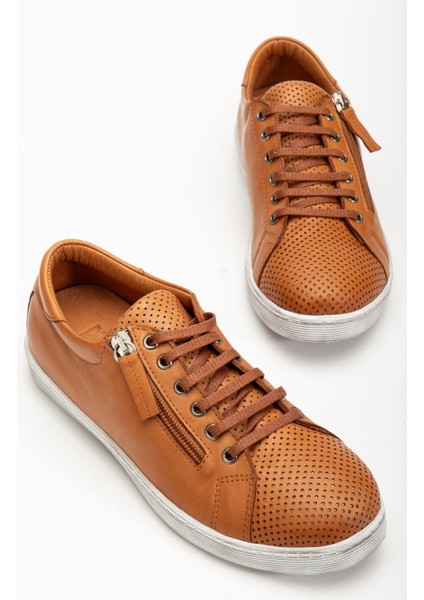 Kadın Taba Hakiki Deri Delikli Spor Ayakkabı