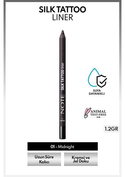 Silk Tattoo Liner Suya Dayanıklı Ipeksi Jel Göz Kalemi - 01 Midnight - Siyah (Mat)
