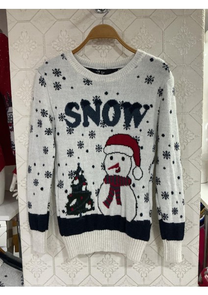 Kadın Yılbaşı Temalı Kardan Adam Desenli Triko Kazak fiyatları