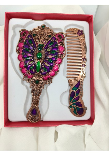 Romantik Kelebek Motifli Vintage Ayna ve Tarak Seti fiyatları
