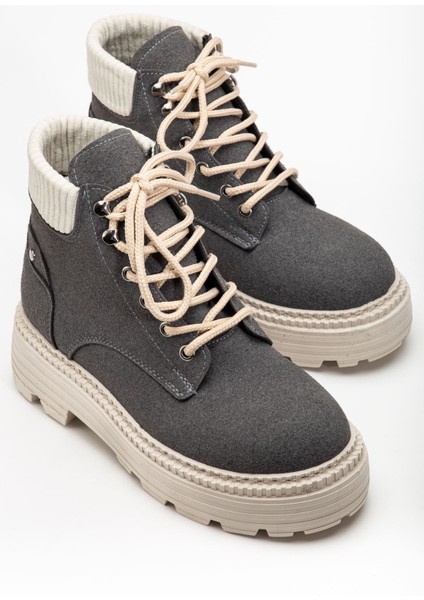 Kadın Gri Süet Bağcıklı Kaymaz Taban Bot modelleri